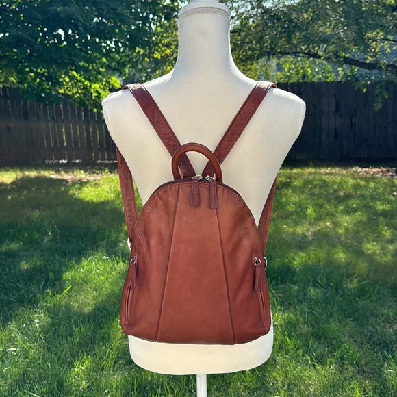 Osgoode Marley Teardrop Multi Zip Brandy Leather Backpack - Picture 2 of 14